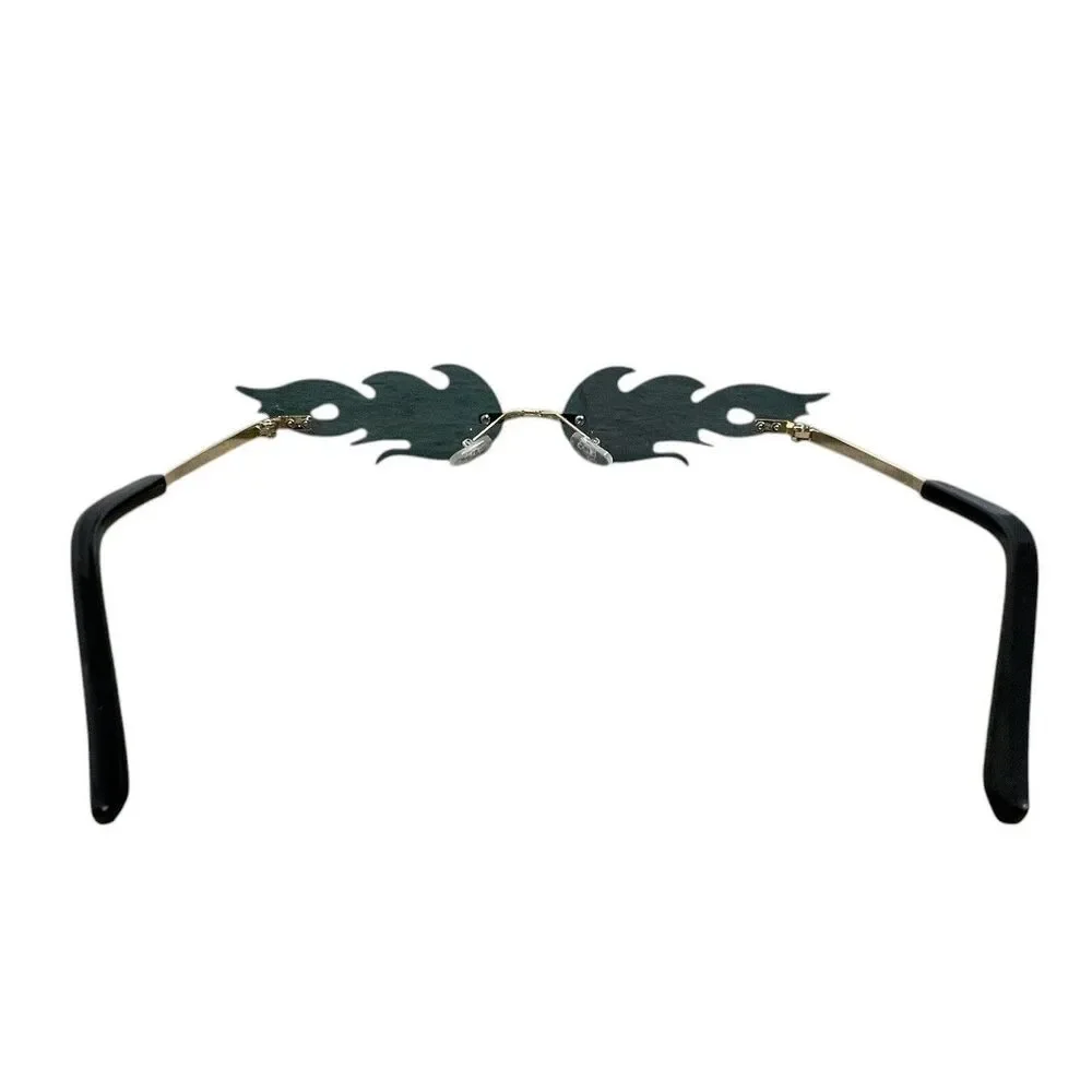 Flame Sunglasses Rimless Y2K Fire Shape Orange Red Tinted Trendy - Picture 4 of 4